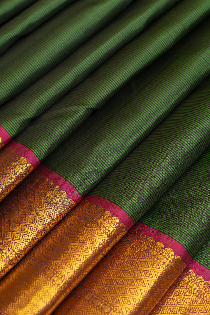 Emerald green vintage stripes pure Kanchipuram  silk saree
