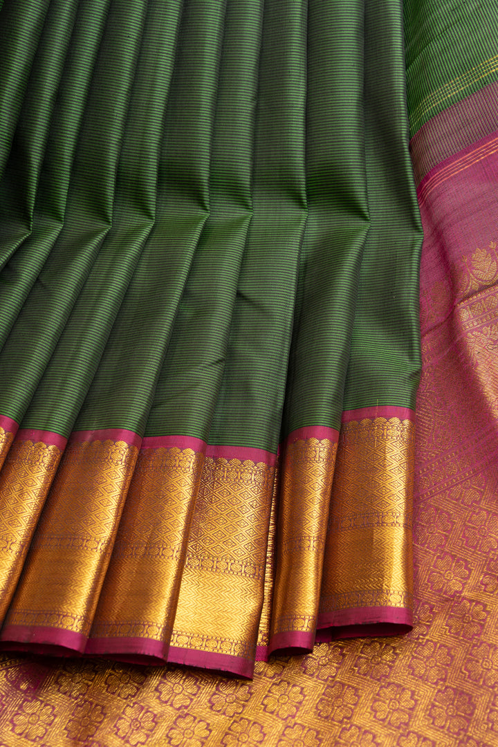 Emerald green vintage stripes pure Kanchipuram  silk saree