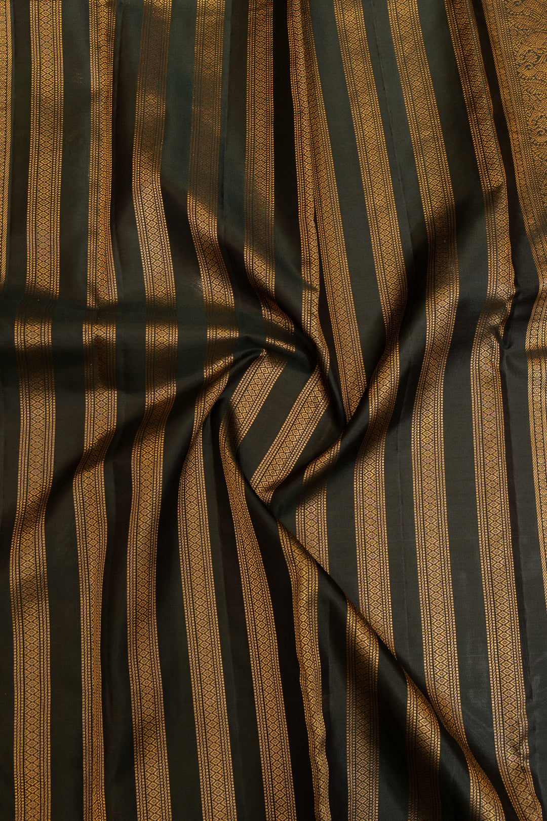 Sage green and bottle green vintage stripes  pure Kanchipuram silk saree