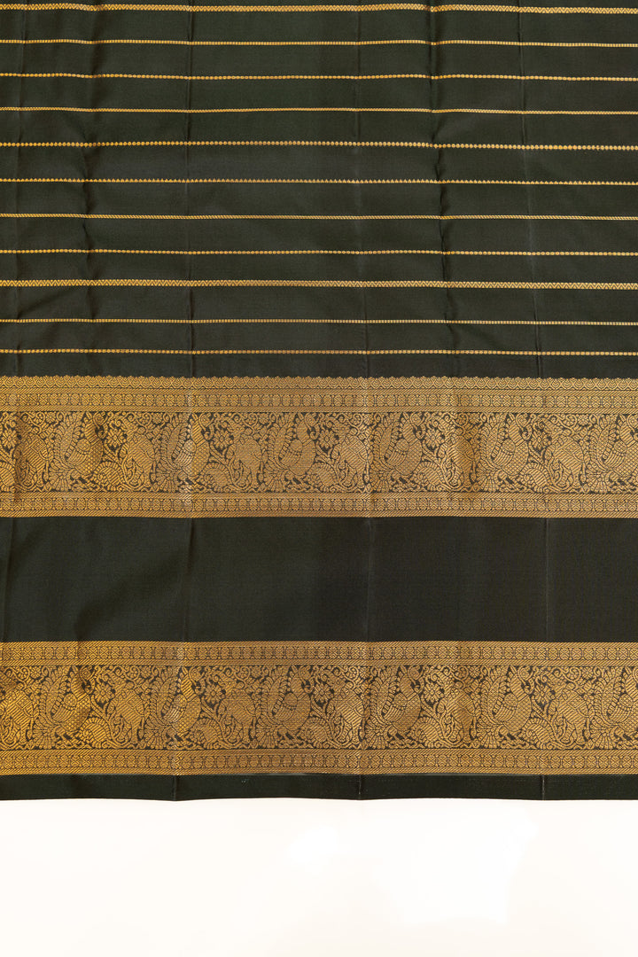 Sage green and bottle green vintage stripes  pure Kanchipuram silk saree