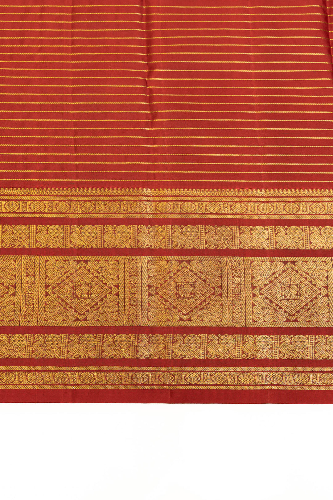 Mehendi green and red Vintage checks  pure Kanchipuram silk saree