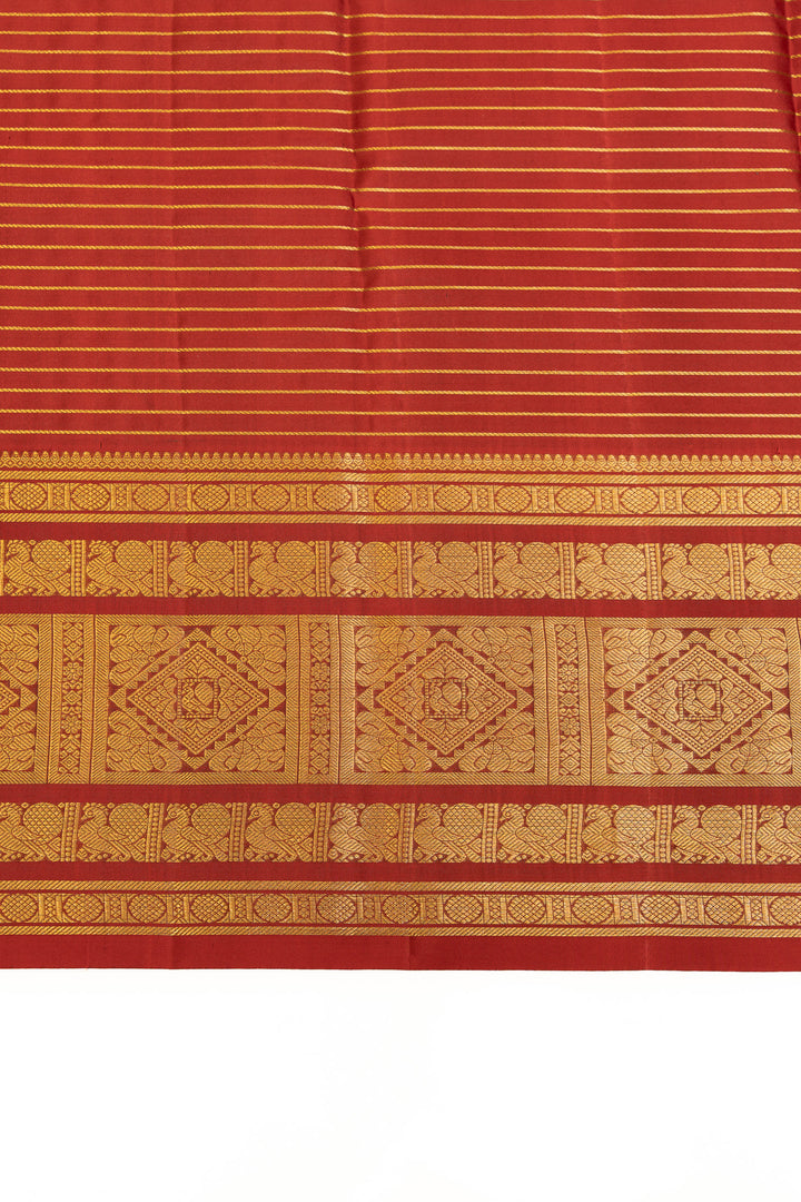 Mehendi green and red Vintage checks  pure Kanchipuram silk saree