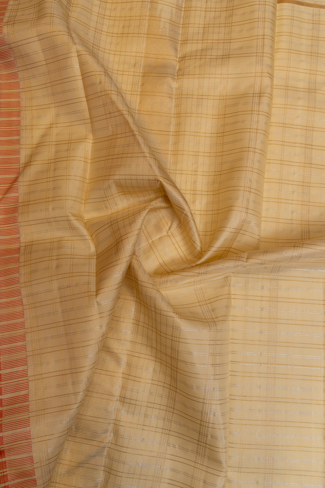 Red and ivory stripes pure Kanchipuram silk saree