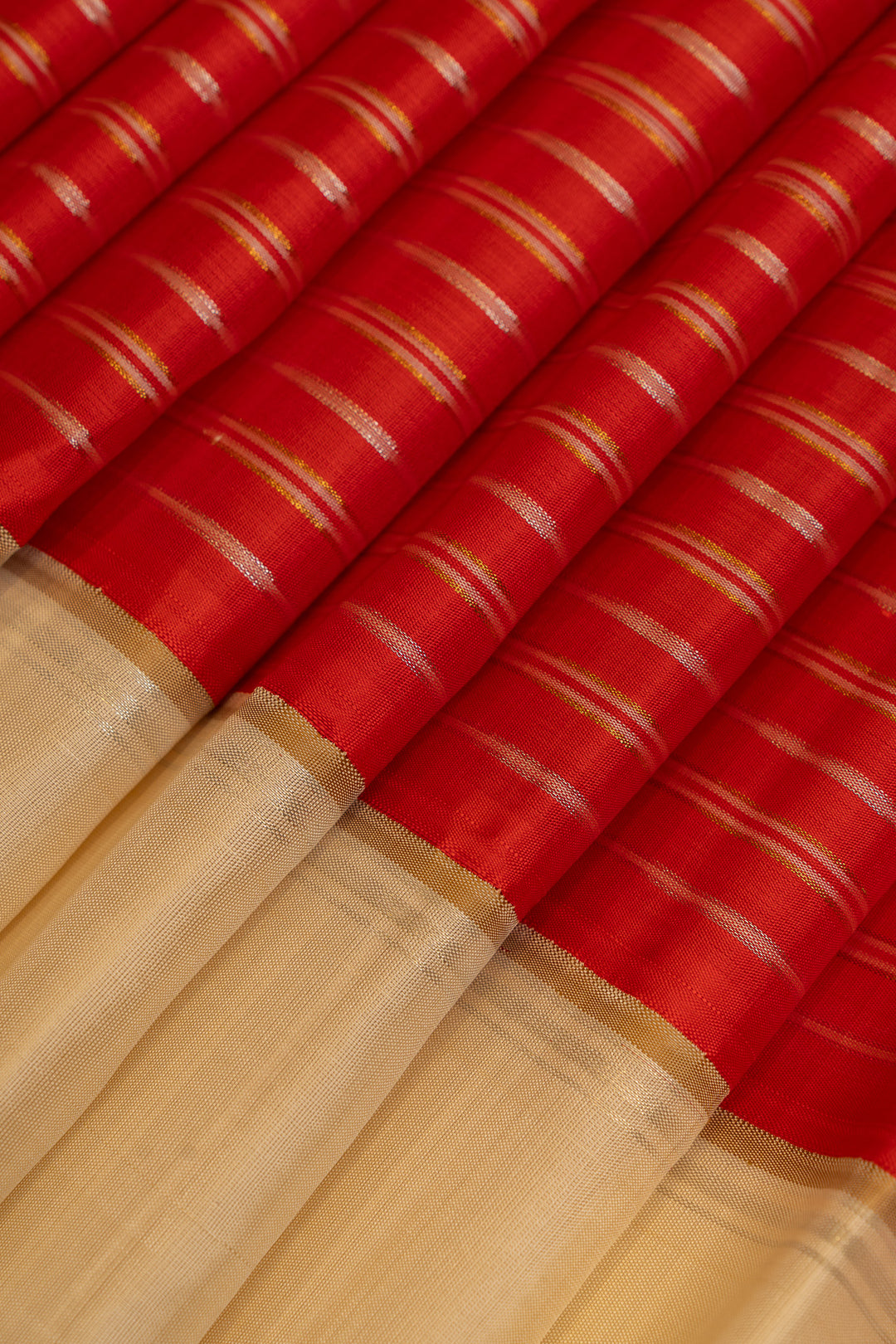 Red and ivory stripes pure Kanchipuram silk saree