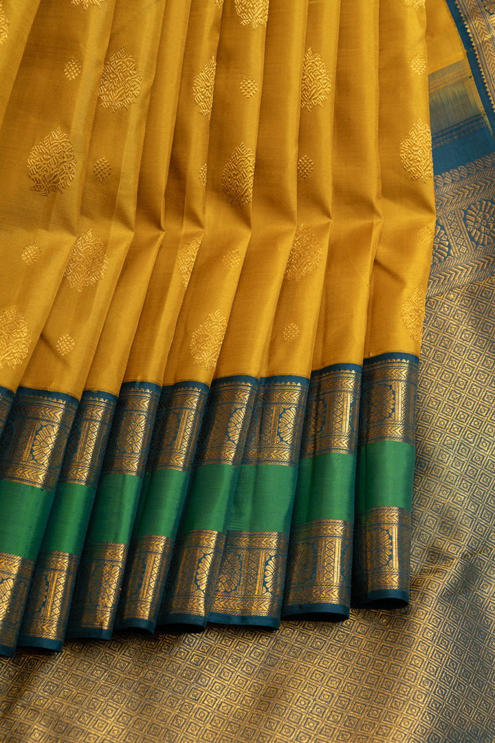 Mustard rettai pettu pure Kanchipuram silk saree