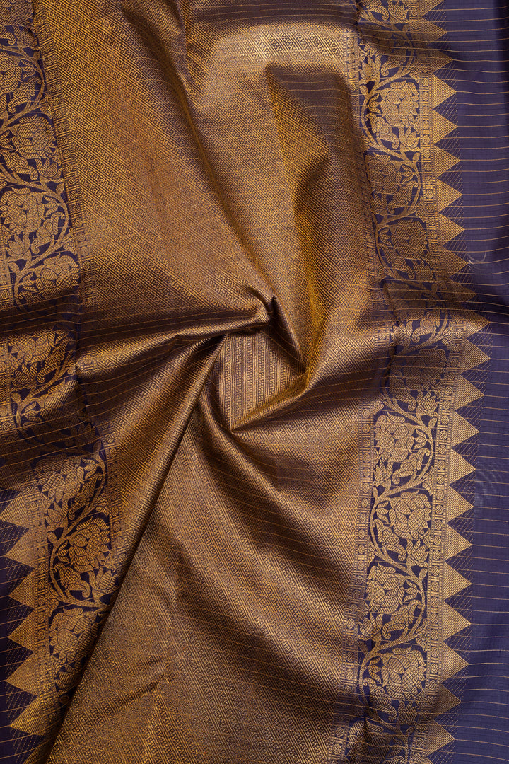 Magenta and navy blue small border pure Kanchipuram silk saree