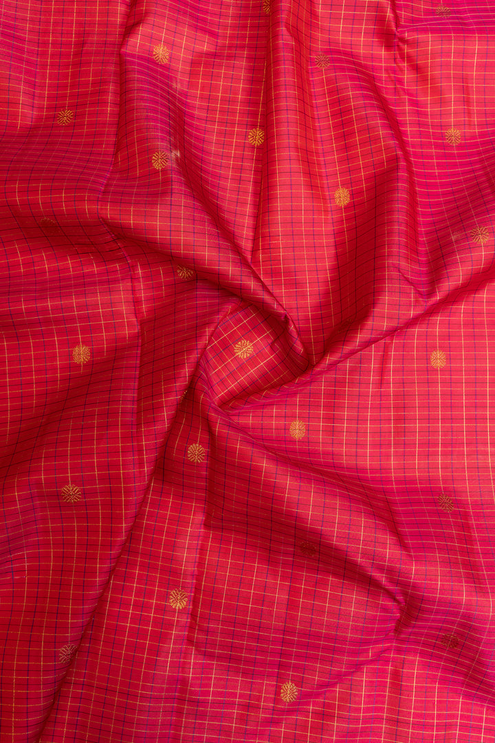 Magenta and navy blue small border pure Kanchipuram silk saree