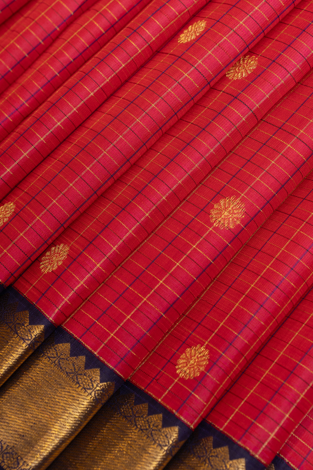 Magenta and navy blue small border pure Kanchipuram silk saree