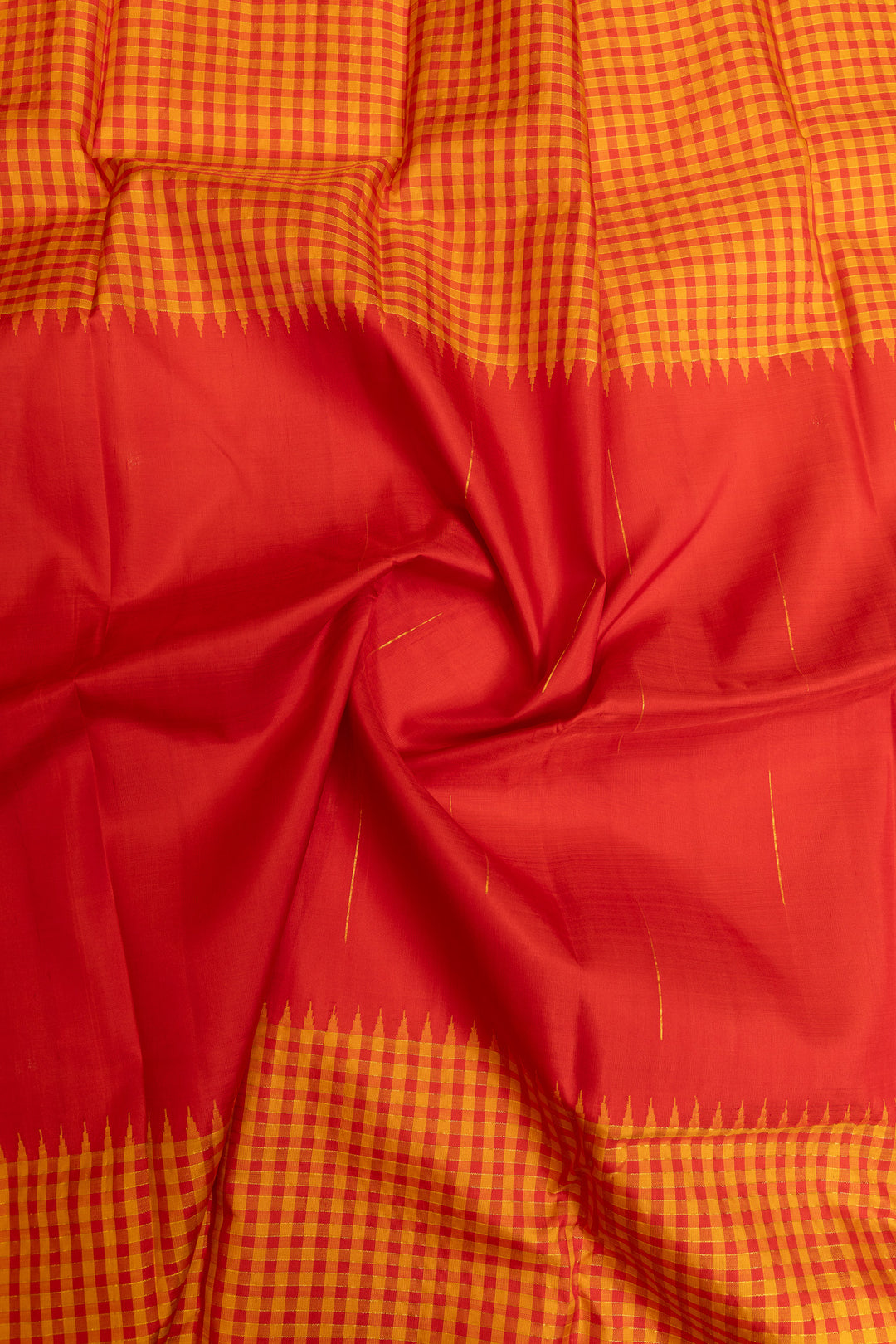 Red and mustard mupagam pure Kanchipuram silk saree