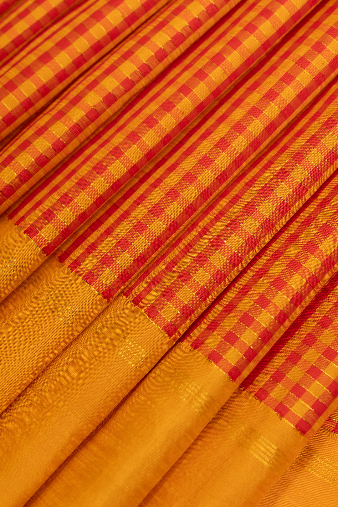 Red and mustard mupagam pure Kanchipuram silk saree