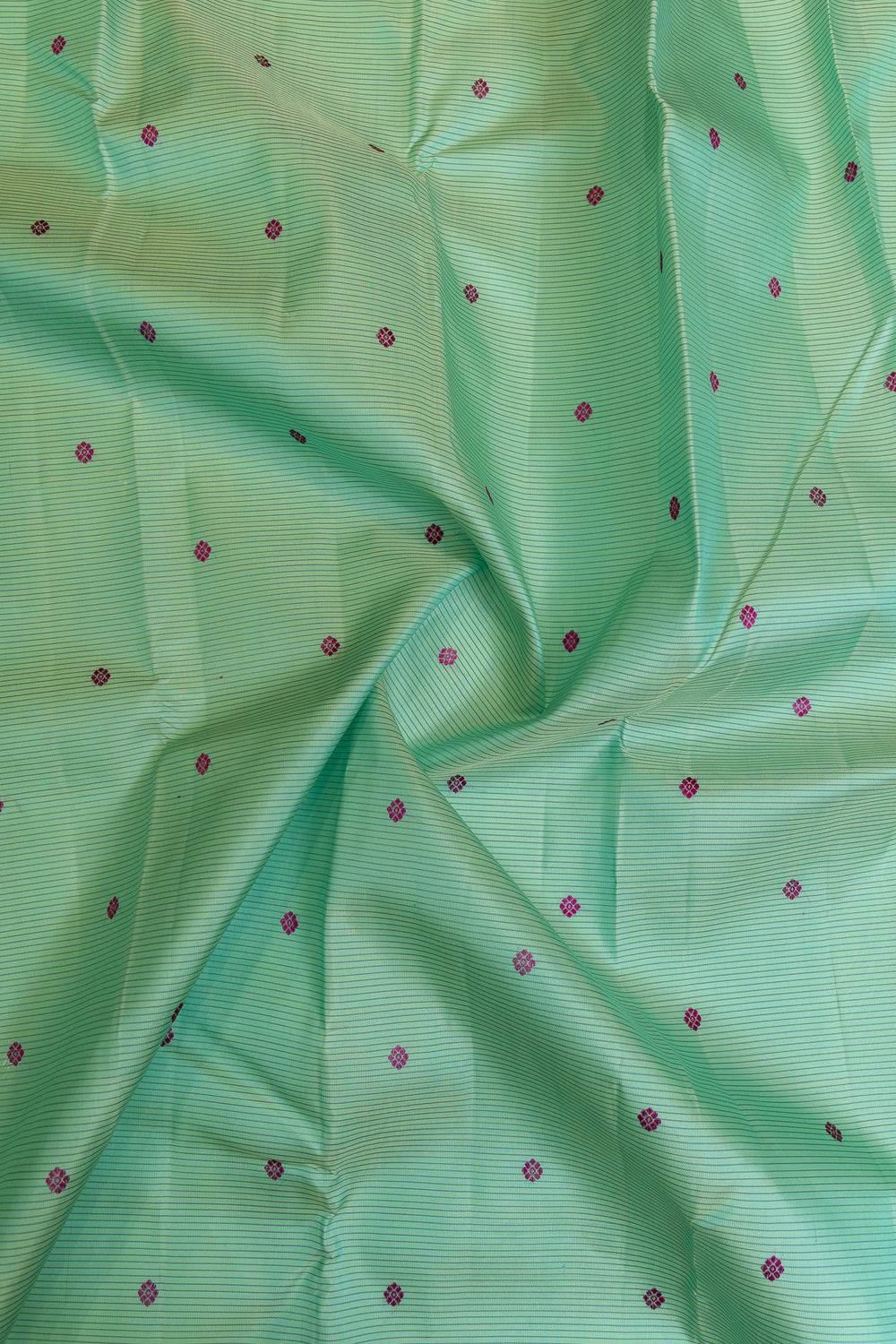 Seafoam blue and rust stripes pure Kanchipuram silk saree