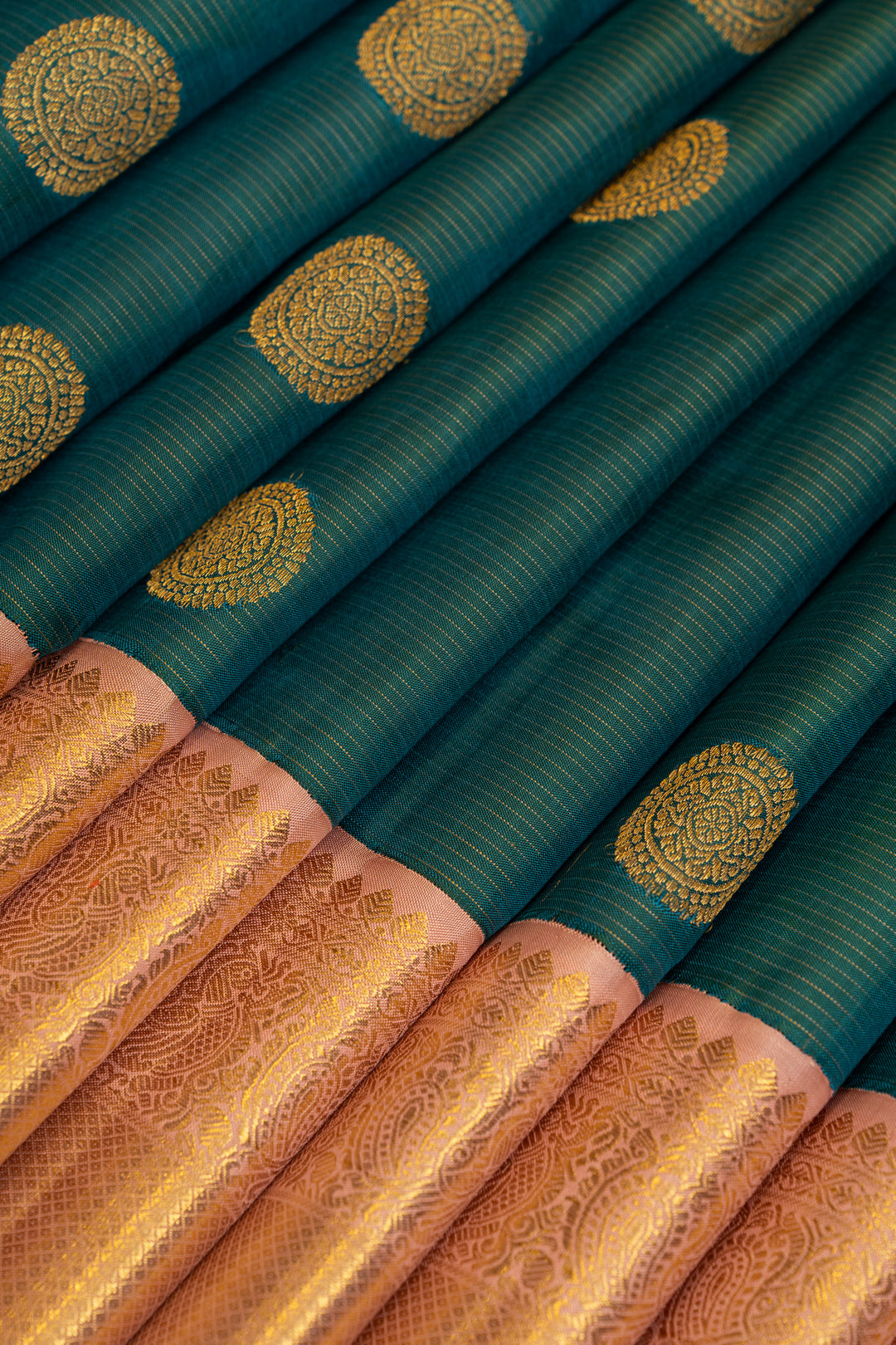 Peacock green and baby pink Vairaoosi pure Kanchipuram silk saree