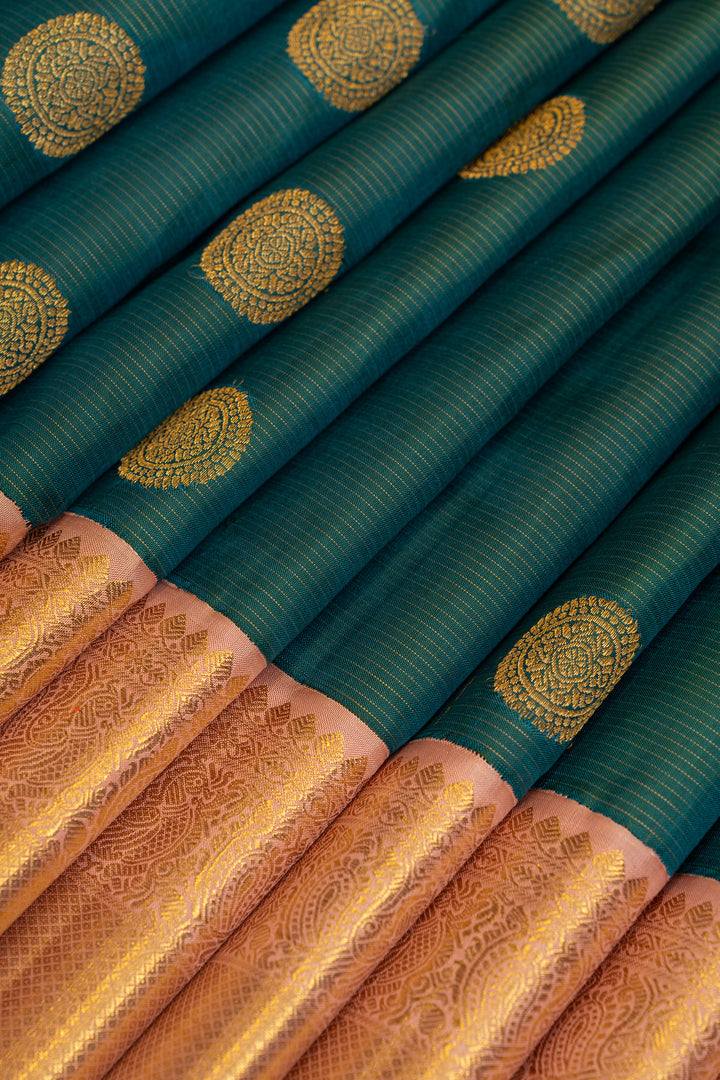 Peacock green and baby pink Vairaoosi pure Kanchipuram silk saree