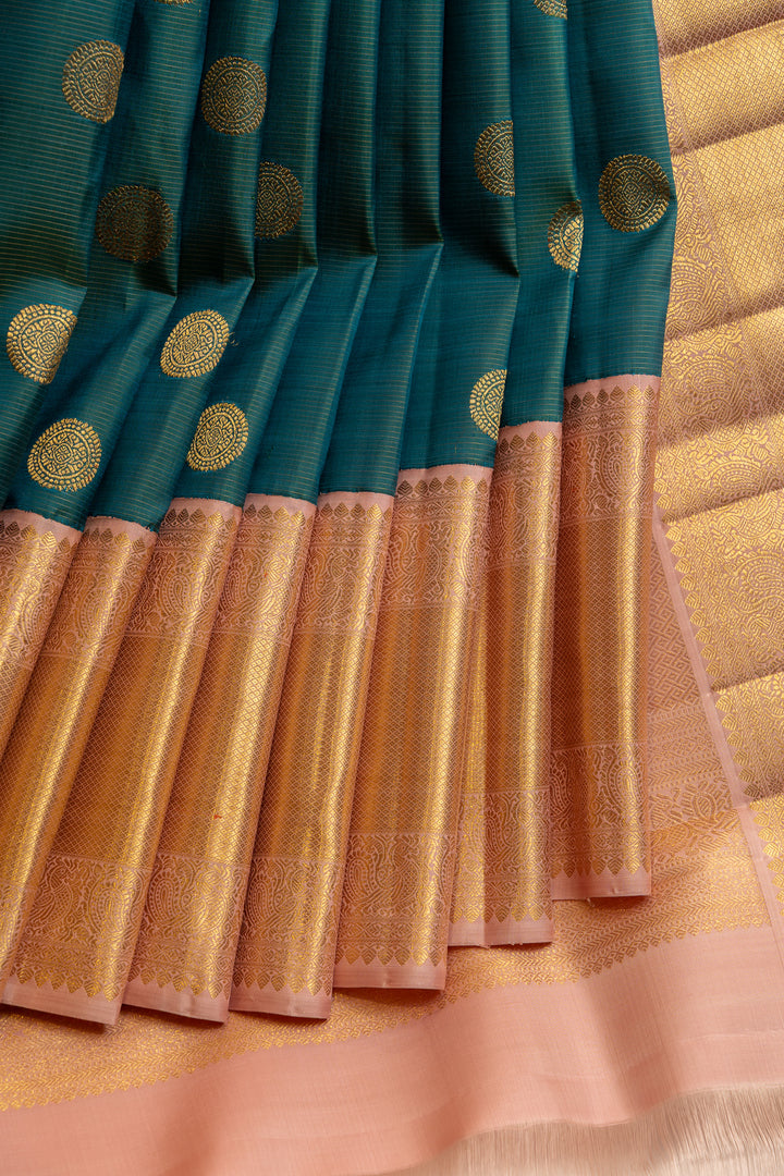 Peacock green and baby pink Vairaoosi pure Kanchipuram silk saree