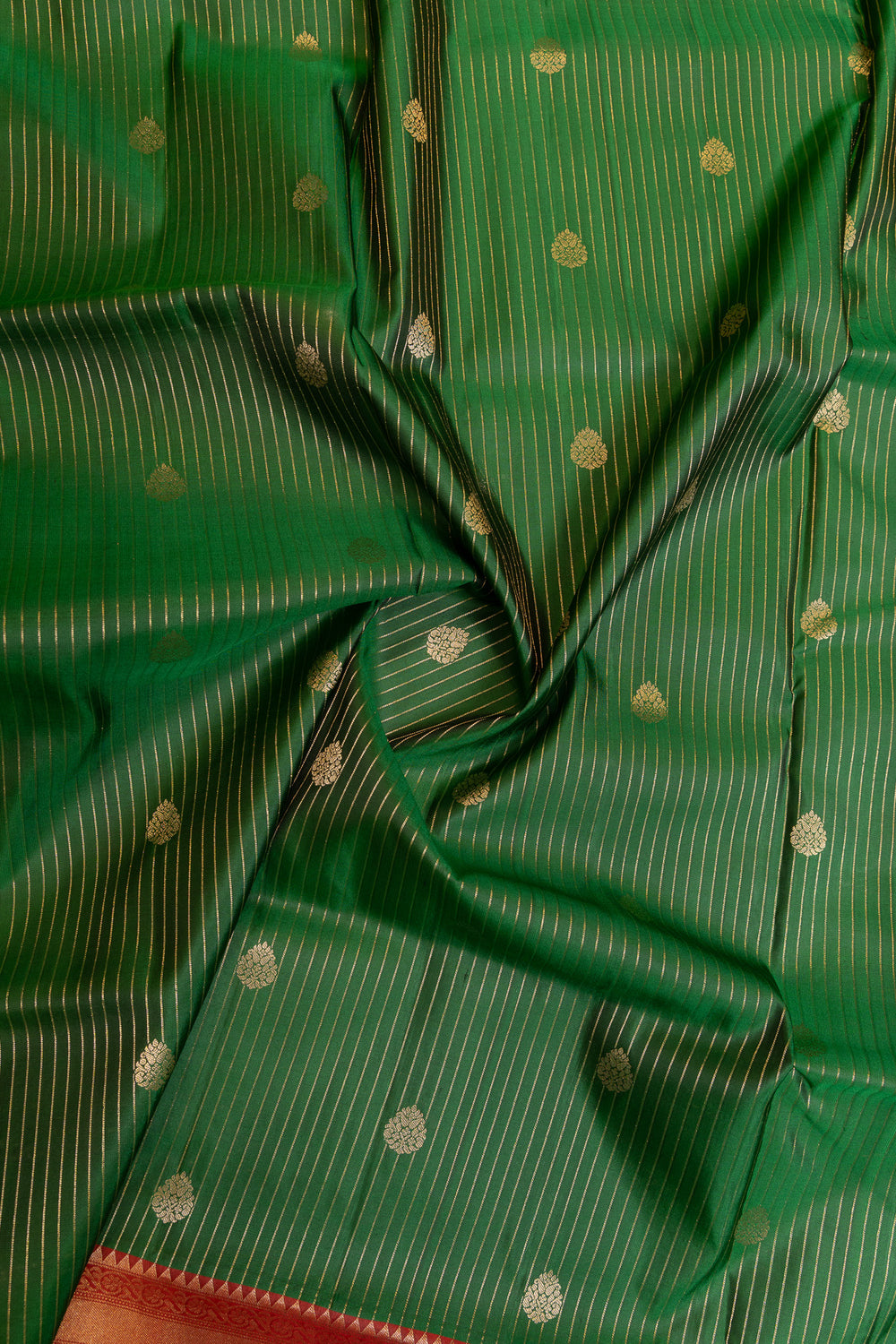 Bottle green and maroon Banaras border pure soft silk saree