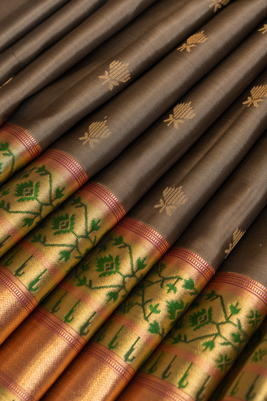 Grey Paithani border pure soft silk saree