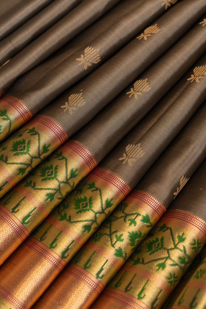 Grey Paithani border pure soft silk saree