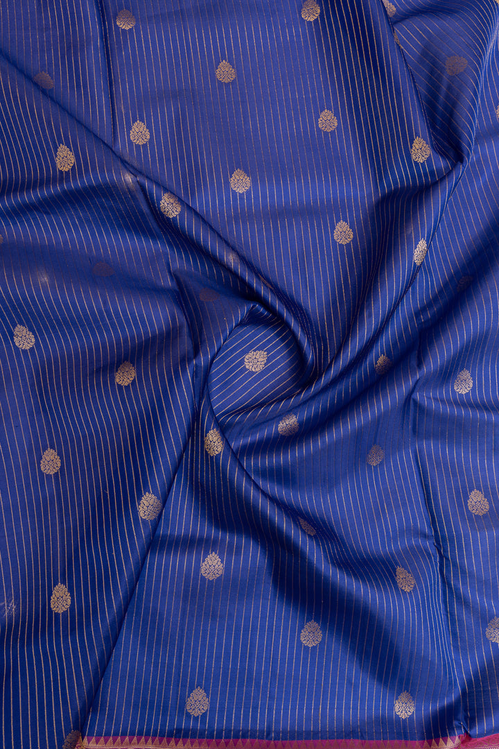 Royal blue Zari stripes pure soft silk saree