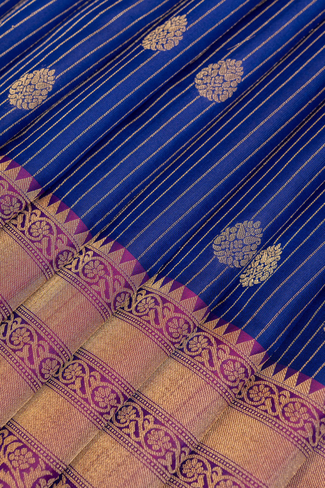 Royal blue Zari stripes pure soft silk saree