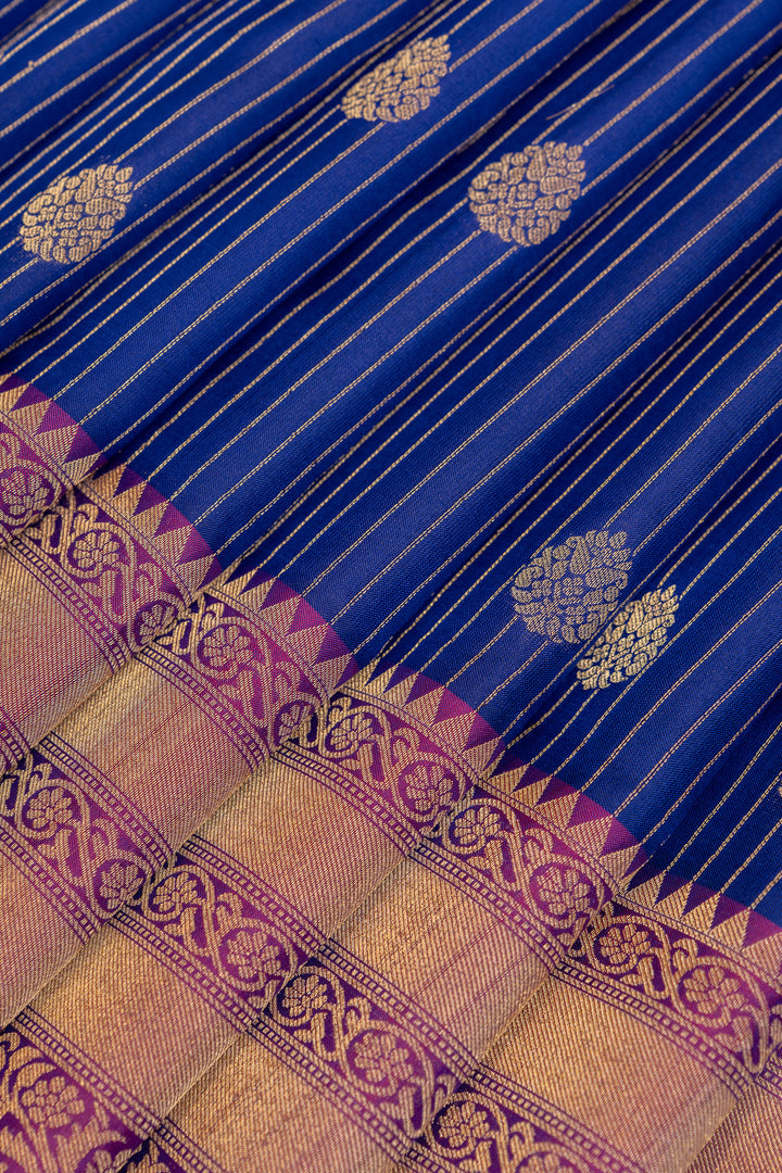 Royal blue Zari stripes pure soft silk saree