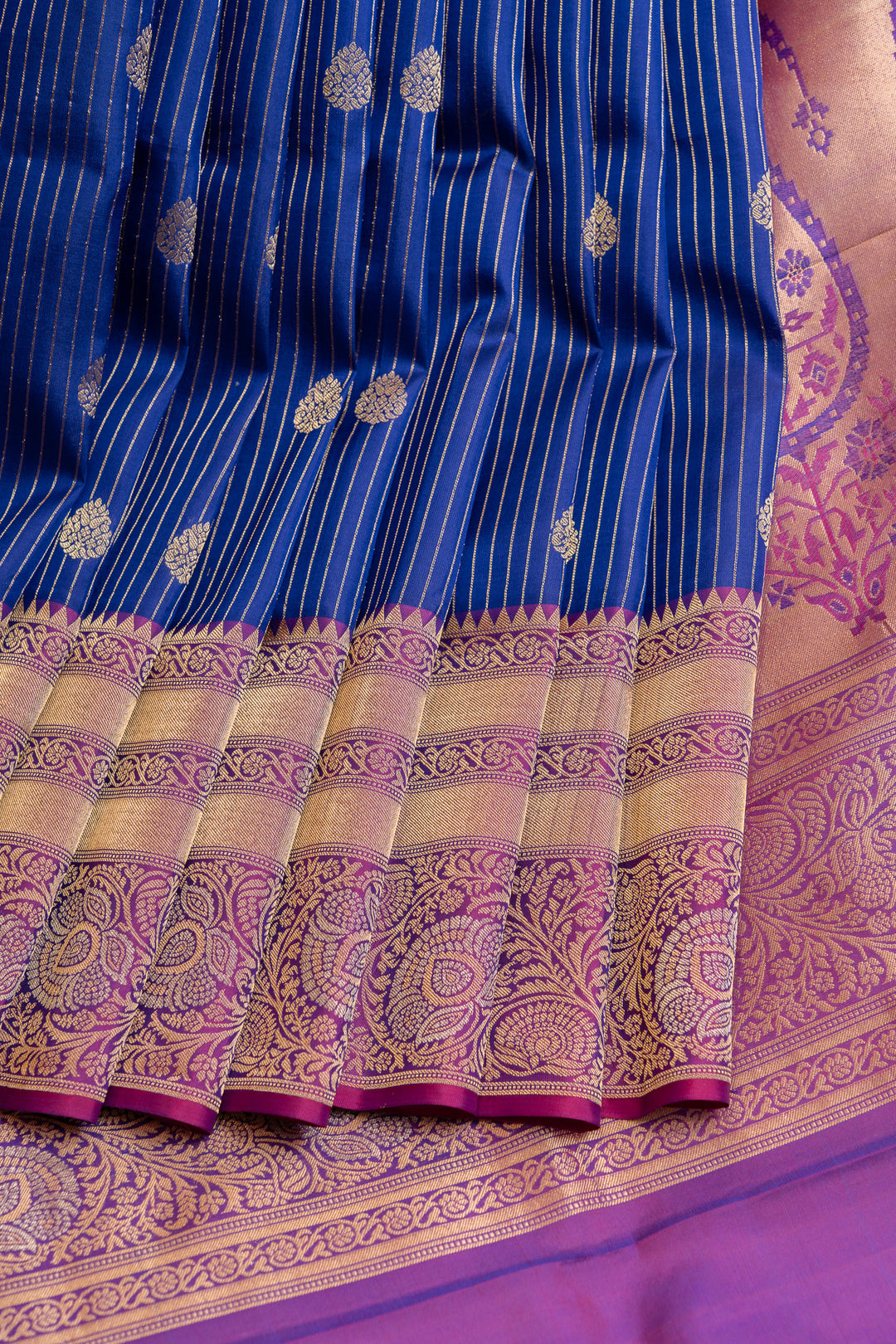 Royal blue Zari stripes pure soft silk saree
