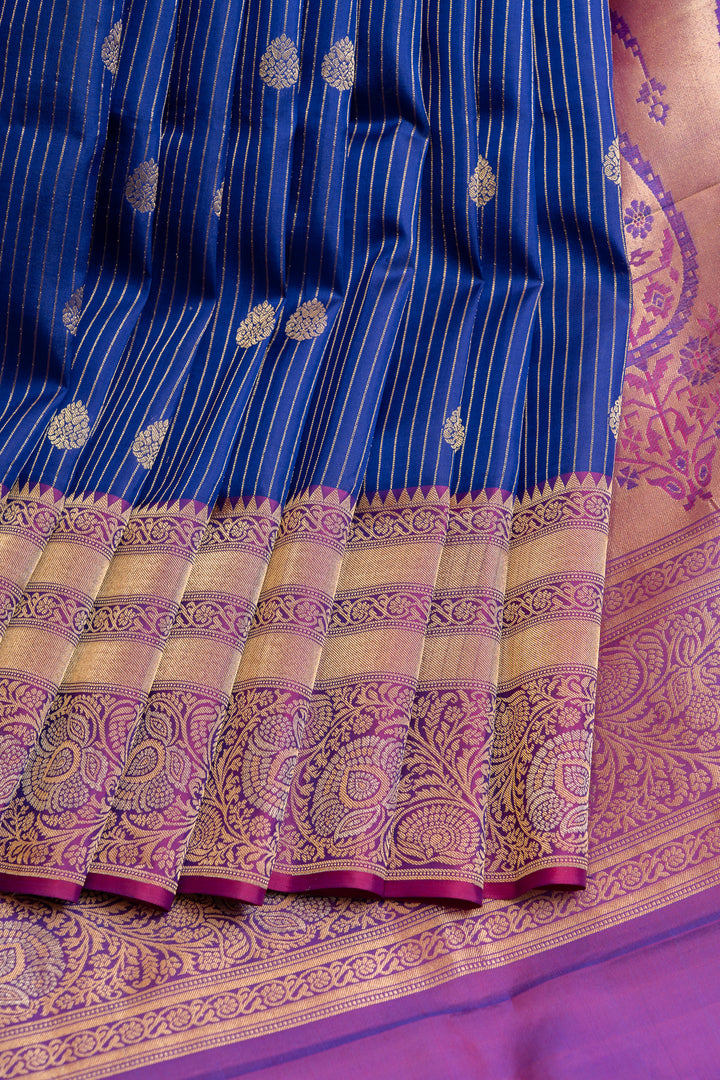 Royal blue Zari stripes pure soft silk saree