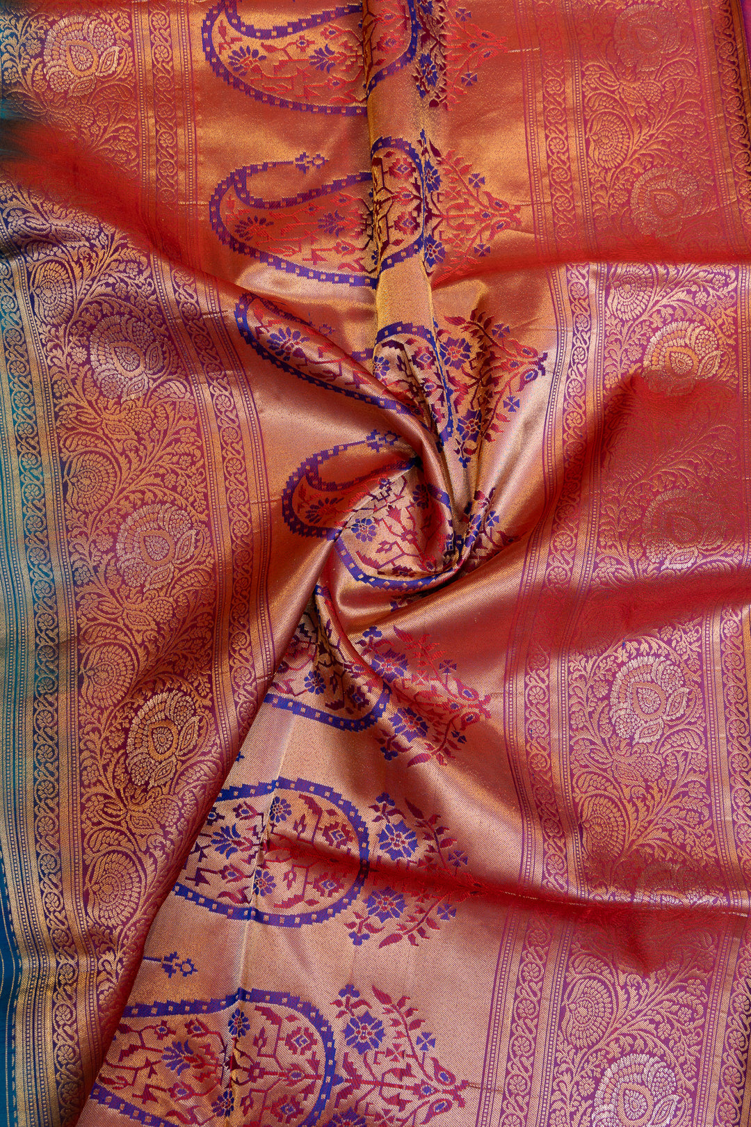 Peacock blue Zari stripes pure soft silk saree