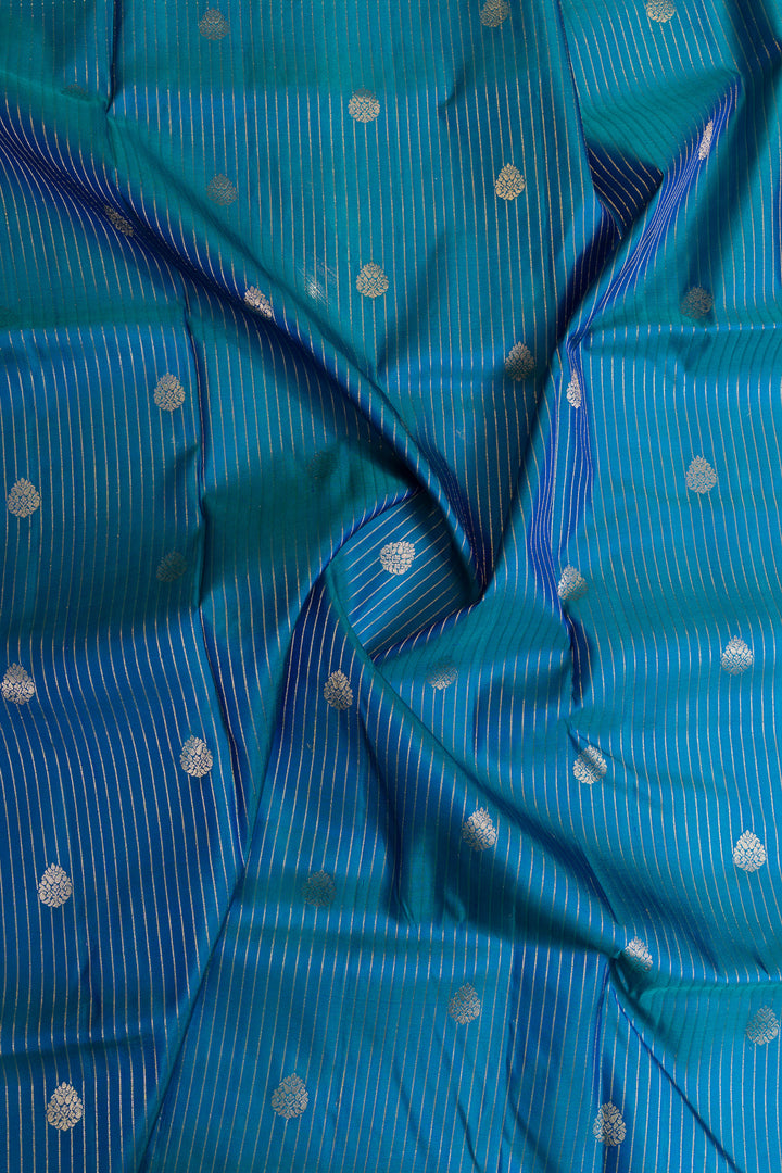 Peacock blue Zari stripes pure soft silk saree