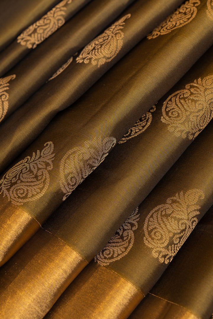 Army green traditional pure soft silk saree