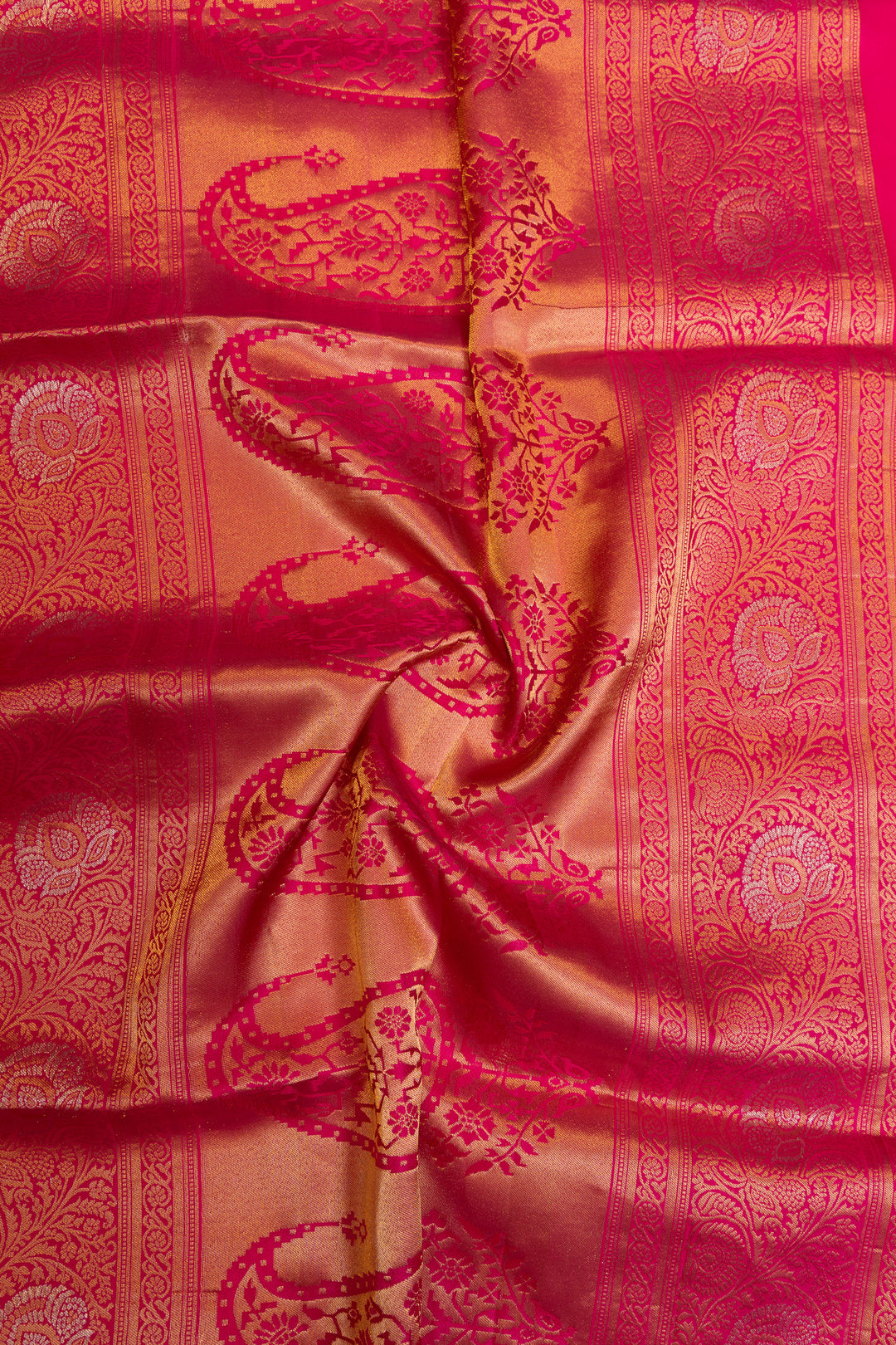 Peach orange stripes turning border pure soft silk saree