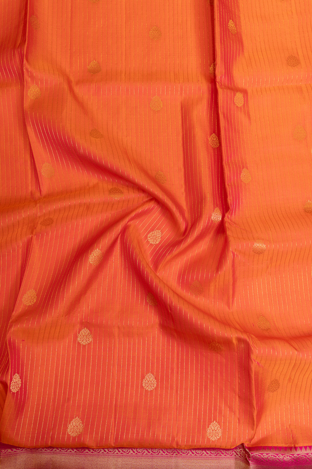 Peach orange stripes turning border pure soft silk saree