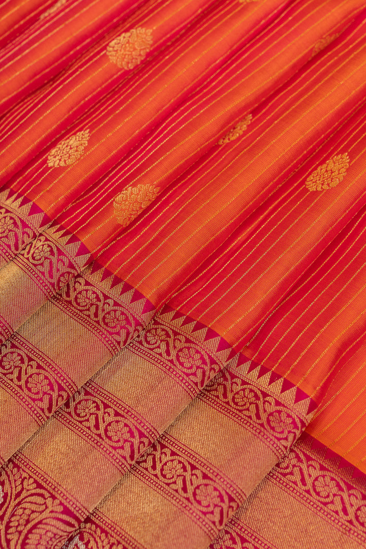 Peach orange stripes turning border pure soft silk saree