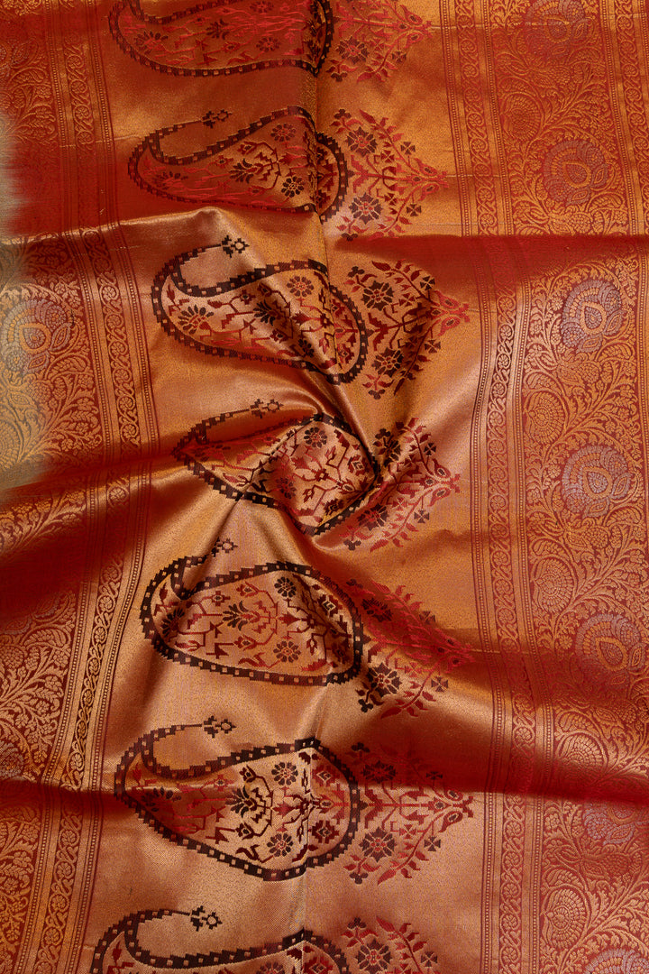 Grey and maroon stripes pure soft silk saree