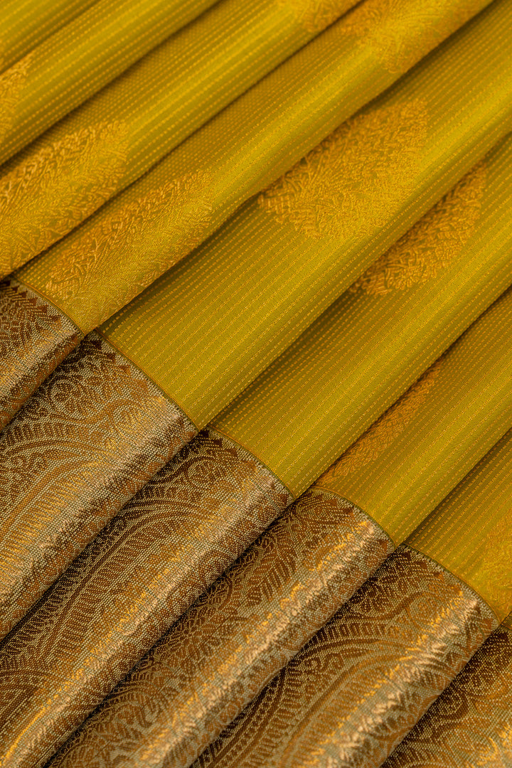 Lime green Zari stripes pure soft silk saree