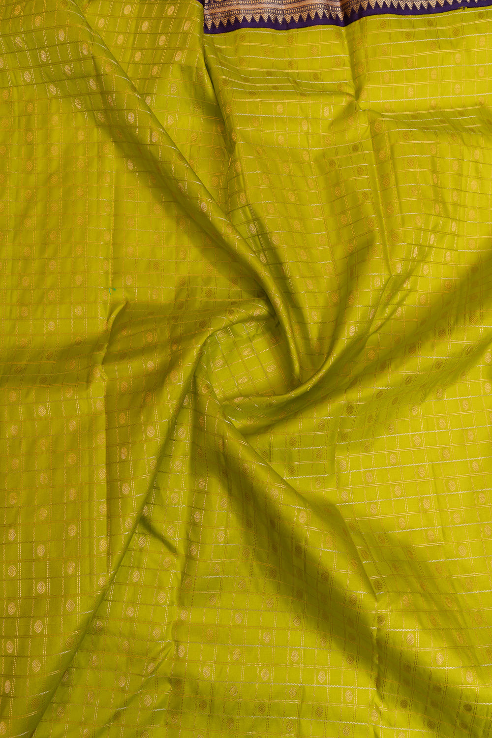 Lime green and purple pure soft silk saree