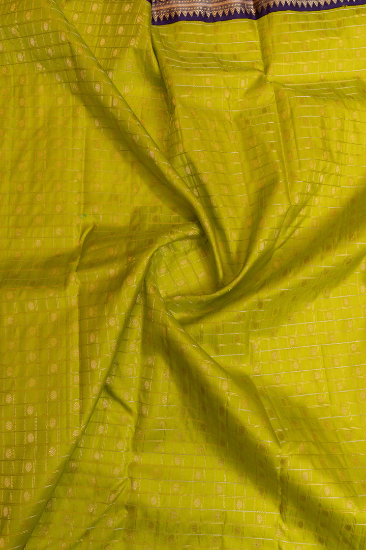Lime green and purple pure soft silk saree