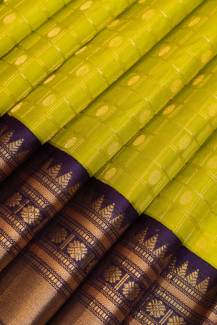 Lime green and purple pure soft silk saree