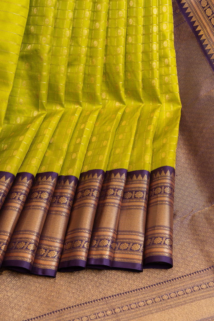Lime green and purple pure soft silk saree