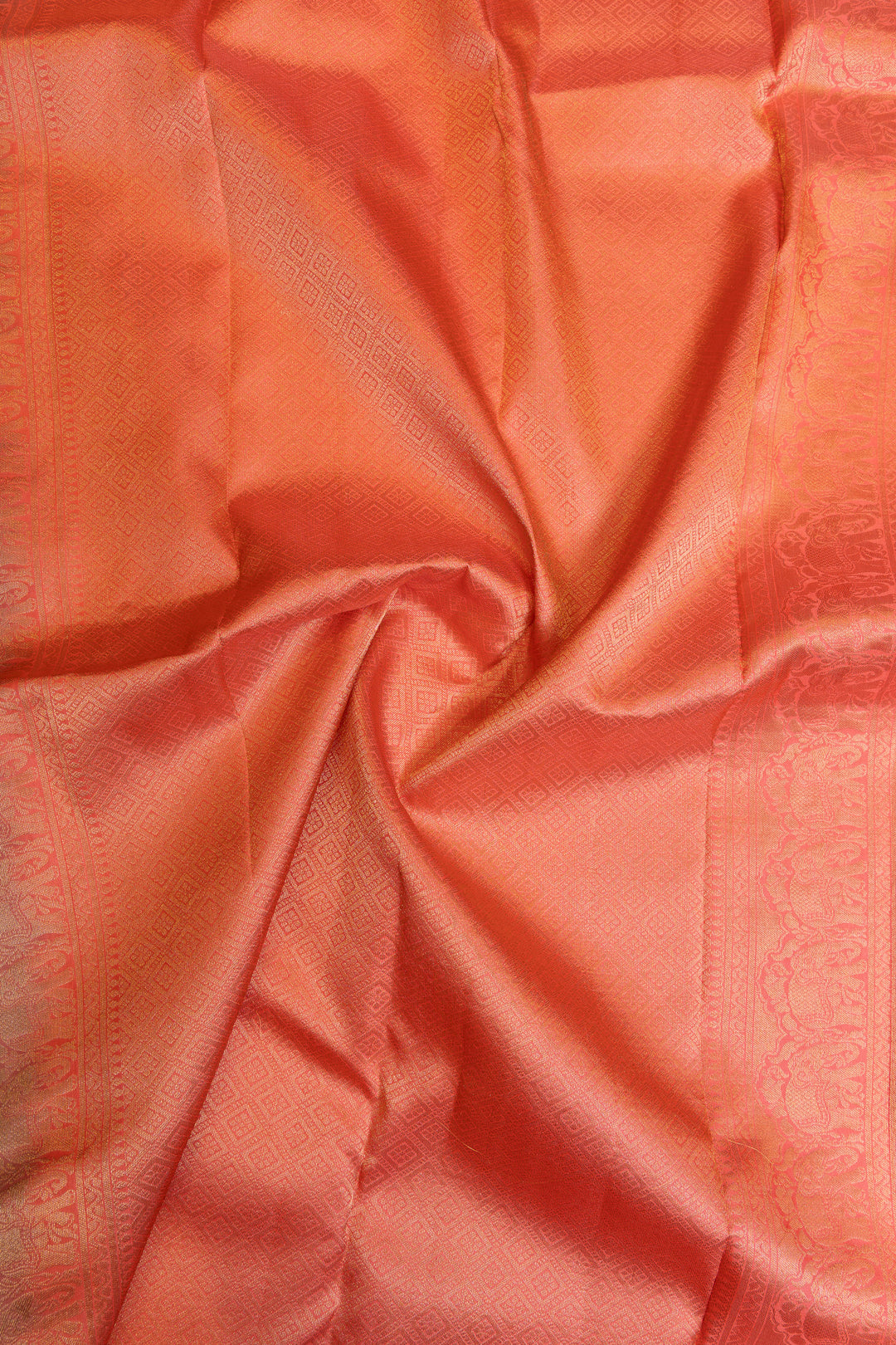 Silver and peach Zari checks brocade pure Kanchipuram silk saree