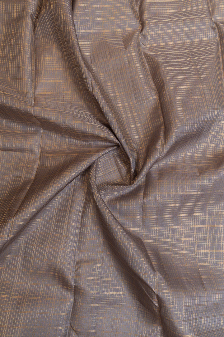 Silver and peach Zari checks brocade pure Kanchipuram silk saree