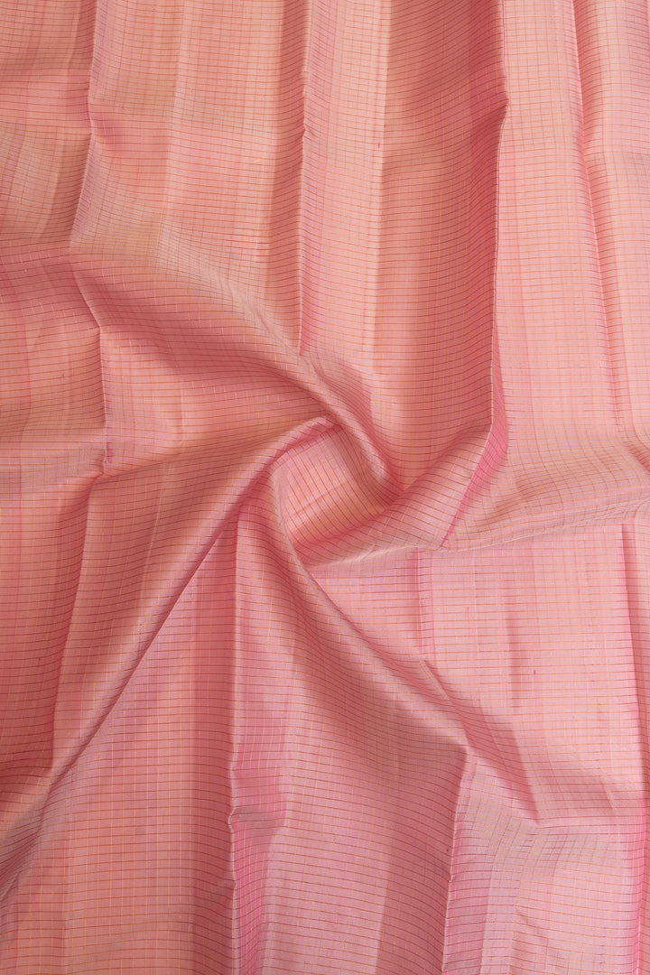 Baby pink Zari checks pure Kanchipuram silk saree