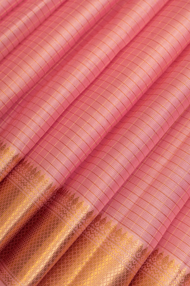Baby pink Zari checks pure Kanchipuram silk saree