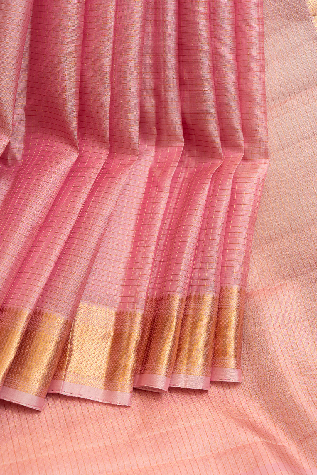 Baby pink Zari checks pure Kanchipuram silk saree