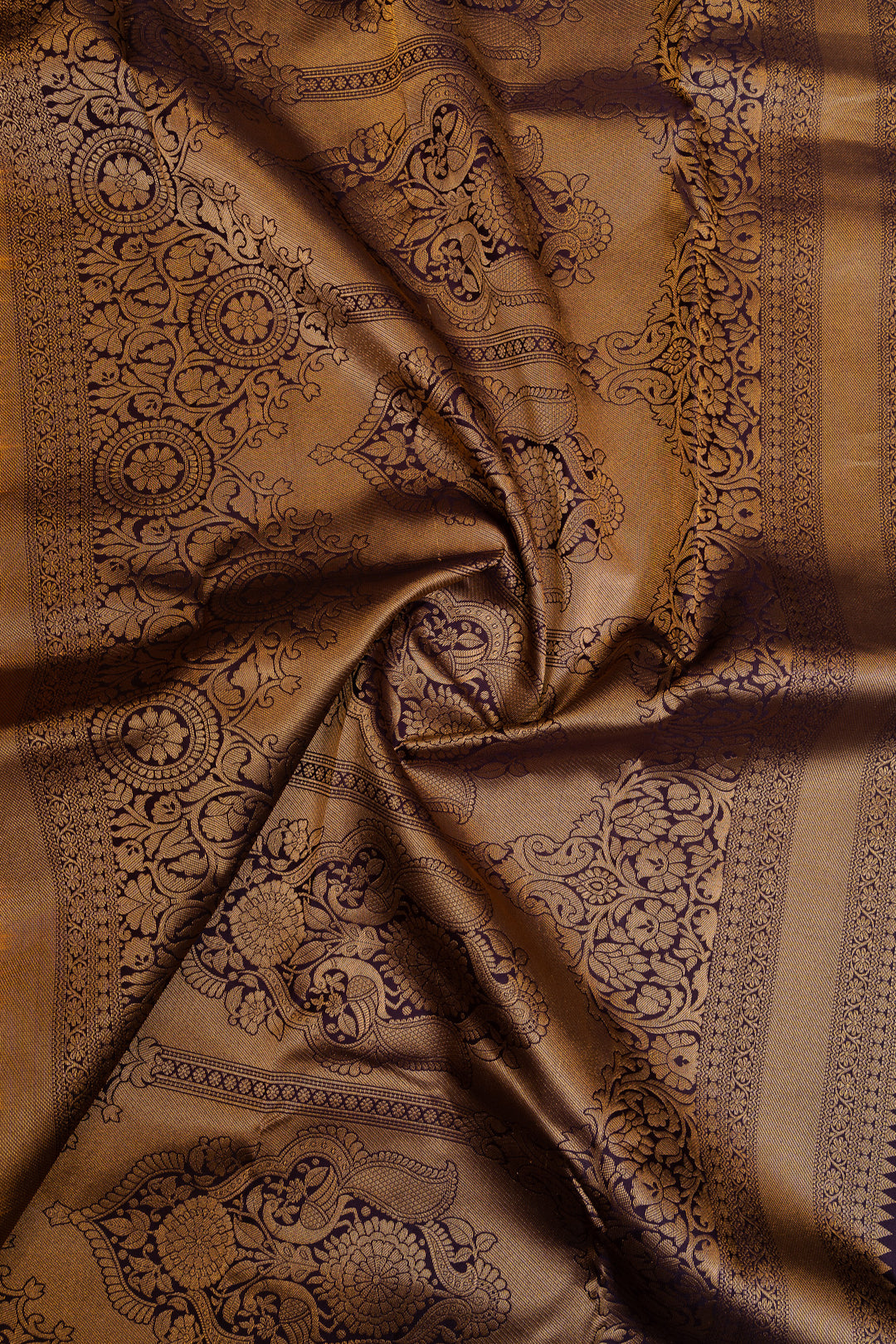 Peach orange and purple pure soft silk saree