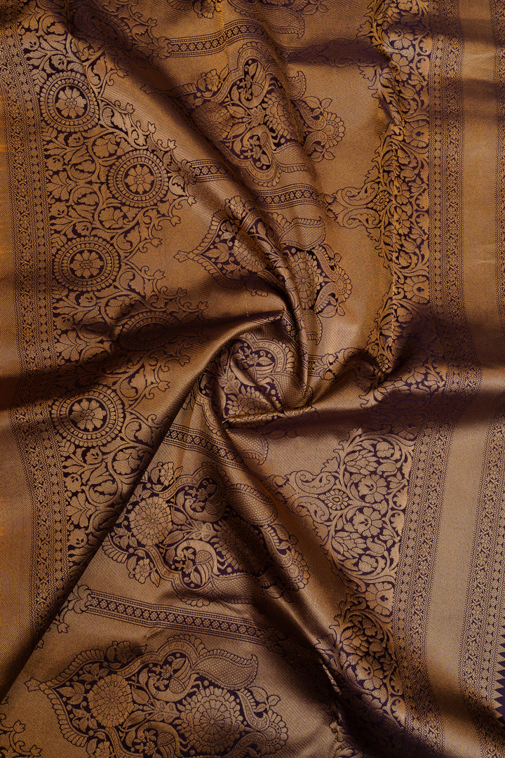 Peach orange and purple pure soft silk saree