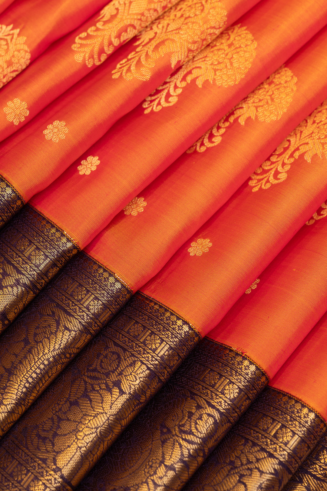 Peach orange and purple pure soft silk saree