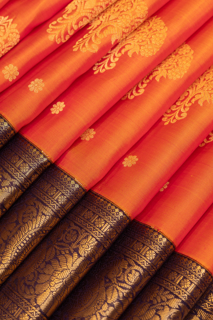 Peach orange and purple pure soft silk saree