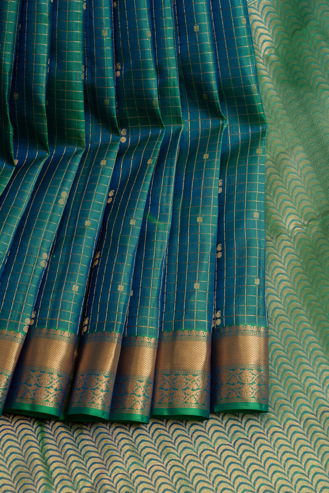 Peacock blue traditional pure soft silk saree