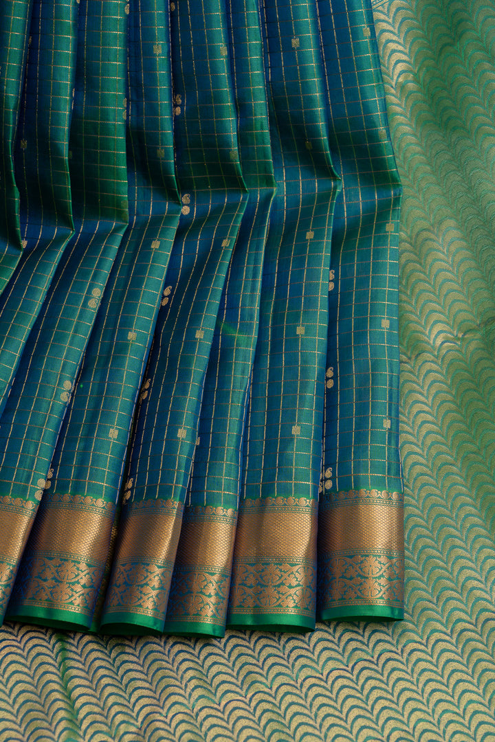 Peacock blue traditional pure soft silk saree