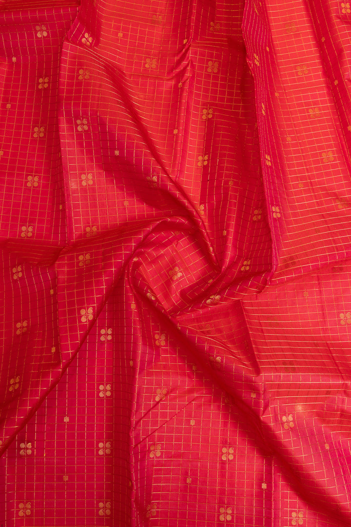 Magenta pink Zari checks pure Kanchipuram silk saree